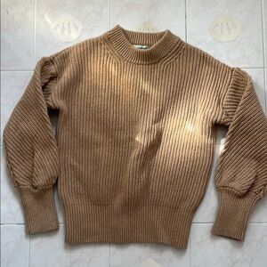 Madewell Tan Crew Neck Sweater with Ribbed Texture
